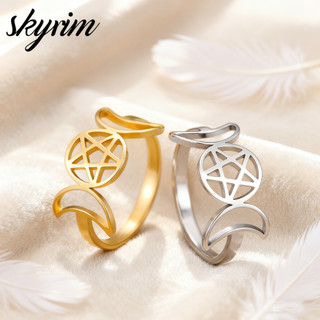 Skyrim Ba Mặt Trăng Nữ Thần Pentagram Nhẫn Nữ Thép Không Gỉ Pentacle Với Hai Mặt Trăng Trang Sức Bán Buôn Số Lượng Lớn
