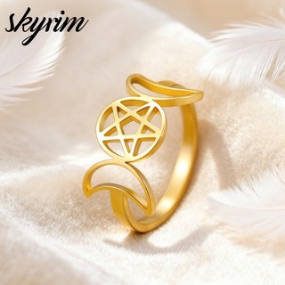 Skyrim Ba Mặt Trăng Nữ Thần Pentagram Nhẫn Nữ Thép Không Gỉ Pentacle Với Hai Mặt Trăng Trang Sức Bán Buôn Số Lượng Lớn