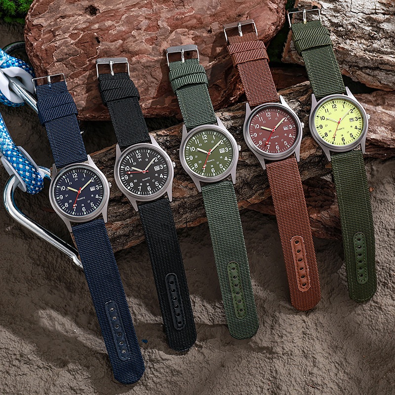 Đồng hồ nam thông thường Dây đeo Nylon Tiệc thể thao Lịch hợp thời trang thanh lịch Bộ đồng hồ thạch anh (Không bao gồm hộp)