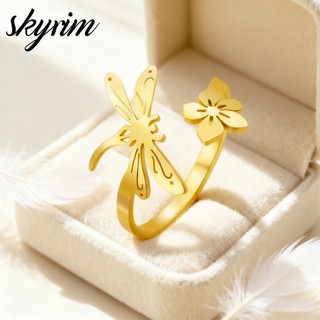SKYRIM Nữ Vàng Chuồn Chuồn Nhẫn Thép Không Gỉ Titan Có Thể Điều Chỉnh Mở Trang Sức Phụ Kiện Không Phai Màu