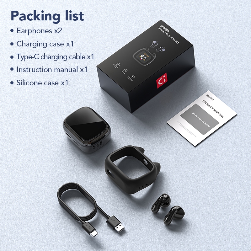 Miniso MS102  Tai nghe dịch AI Không dây Bluetooth 6.0 Dịch 136 ngôn ngữ theo thời gian thực Thiết kế màn hình cảm ứng Thời lượng pin 12 giờ Chống nước IPX5 Thiết kế tai mèo | BigBuy360 - bigbuy360.vn