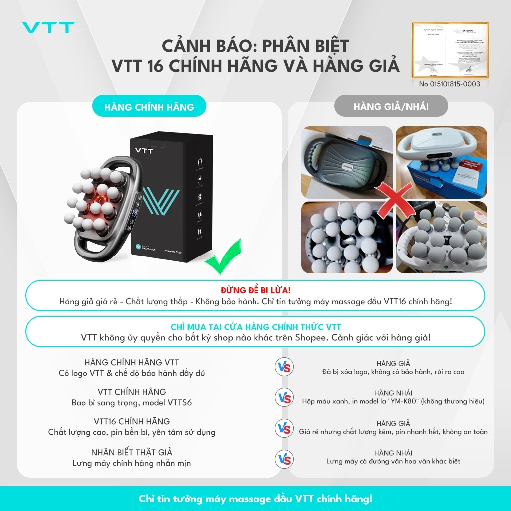 MÁY MASSAGE VTT 16 Đầu Máy mát xa Giảm Đau Cơ Sâu, Động Cơ êm 45dB, Thời Lượng Pin Dài | Chính Hãng