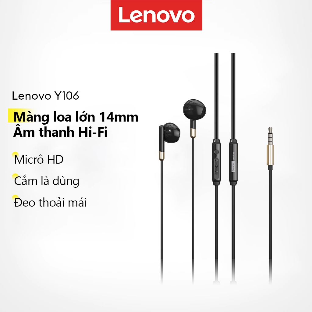 Tai nghe có dây Lenovo Y106 và Y106PRO có âm thanh HiFi và micrô HD cộng với trình điều khiển lớn 14mm
