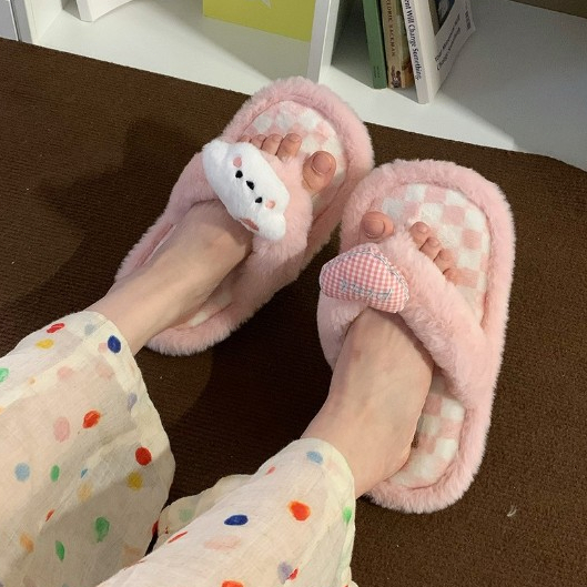 XIXITIAO Dép Cotton Lông Hoạt Hình Dễ Thương Nữ Thu Đông Ấm Áp Mới Thường Ngày