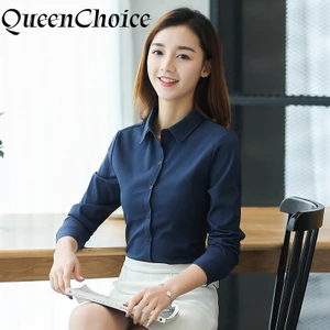 Áo sơ mi nữ dài tay màu xanh hải quân nữ công sở nữ OL Work Top Áo sơ mi