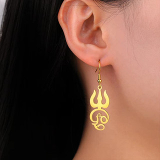 Bông tai thép không gỉ biểu tượng Om Ấn Độ Tamil, bùa hộ mệnh vintage