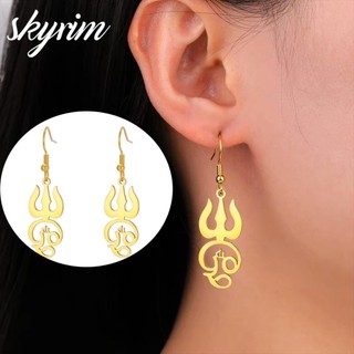 Bông tai thép không gỉ biểu tượng Om Ấn Độ Tamil, bùa hộ mệnh vintage