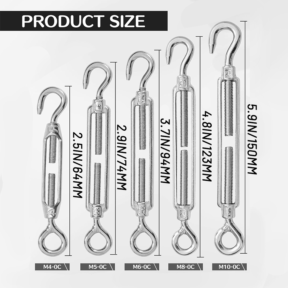 Móc mắt bằng thép không gỉ 304 Bộ căng khóa vít thích hợp cho cáp dây thép M4 / 5 / 6 / 8 / 10