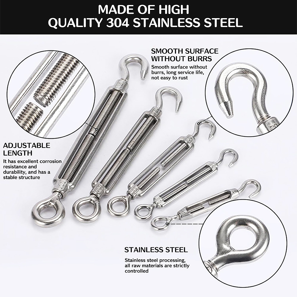 Móc mắt bằng thép không gỉ 304 Bộ căng khóa vít thích hợp cho cáp dây thép M4 / 5 / 6 / 8 / 10