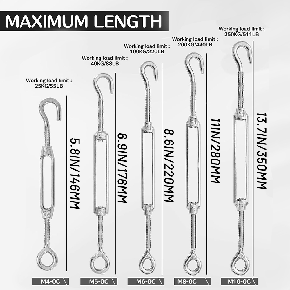 Móc mắt bằng thép không gỉ 304 Bộ căng khóa vít thích hợp cho cáp dây thép M4 / 5 / 6 / 8 / 10