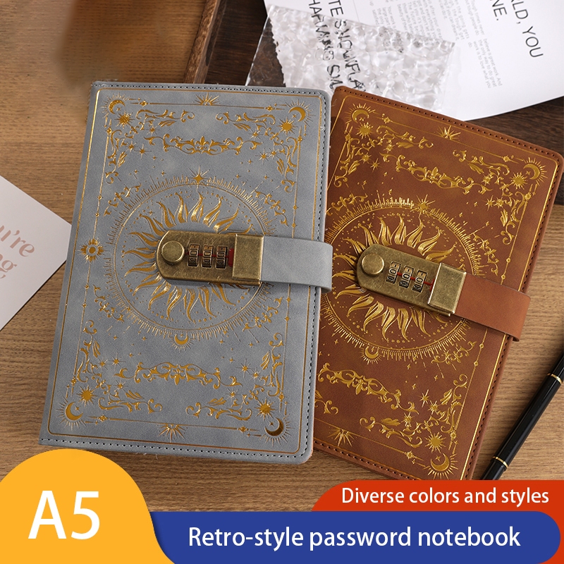 A5 Retro Mật Khẩu Sách Có Khóa Nhật Ký Dày Sáng Tạo Sổ Tay Học Sinh Notepad Văn Phòng Phẩm Notebook Chất Kết Dính Giải Phóng Mặt Bằng Sách Dự Thảo