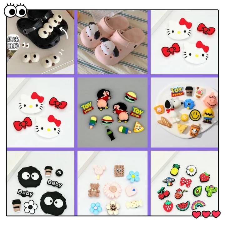 Dép Dán Phụ Kiện Giày Hoạt Hình Anime Bộ Chủ Đề Series Dễ Thương DIY Nhựa Mềm Trang Trí Dép Dán Cho Dép Charm Sandal Dán Dép Nút Dép (A)