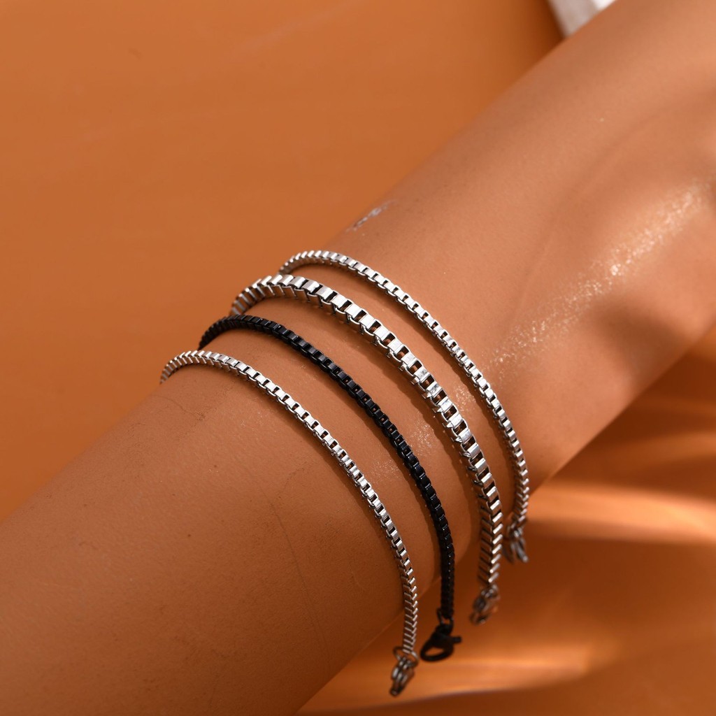 Bộ 4 Vòng Tay Inox Đơn Giản Nam Retro Phù Hợp Với Bộ Vòng Tay