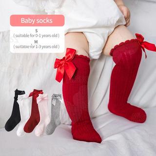 MG-Girls 'Ống Tất Màu Nơ In Chữ Thời Trang Thoáng Khí Ấm Áp Vớ