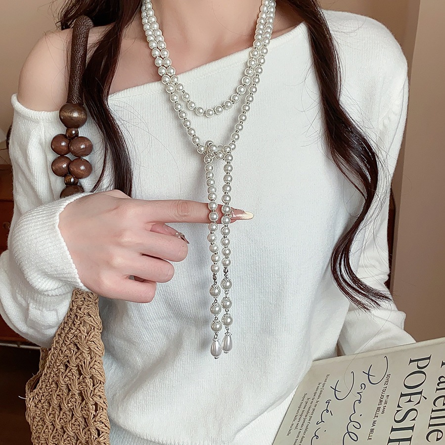 Vòng cổ retro đính hạt nước, thời trang cao cấp cho áo len thu đông