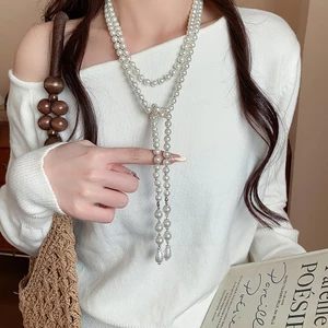 Vòng cổ retro đính hạt nước, thời trang cao cấp cho áo len thu đông