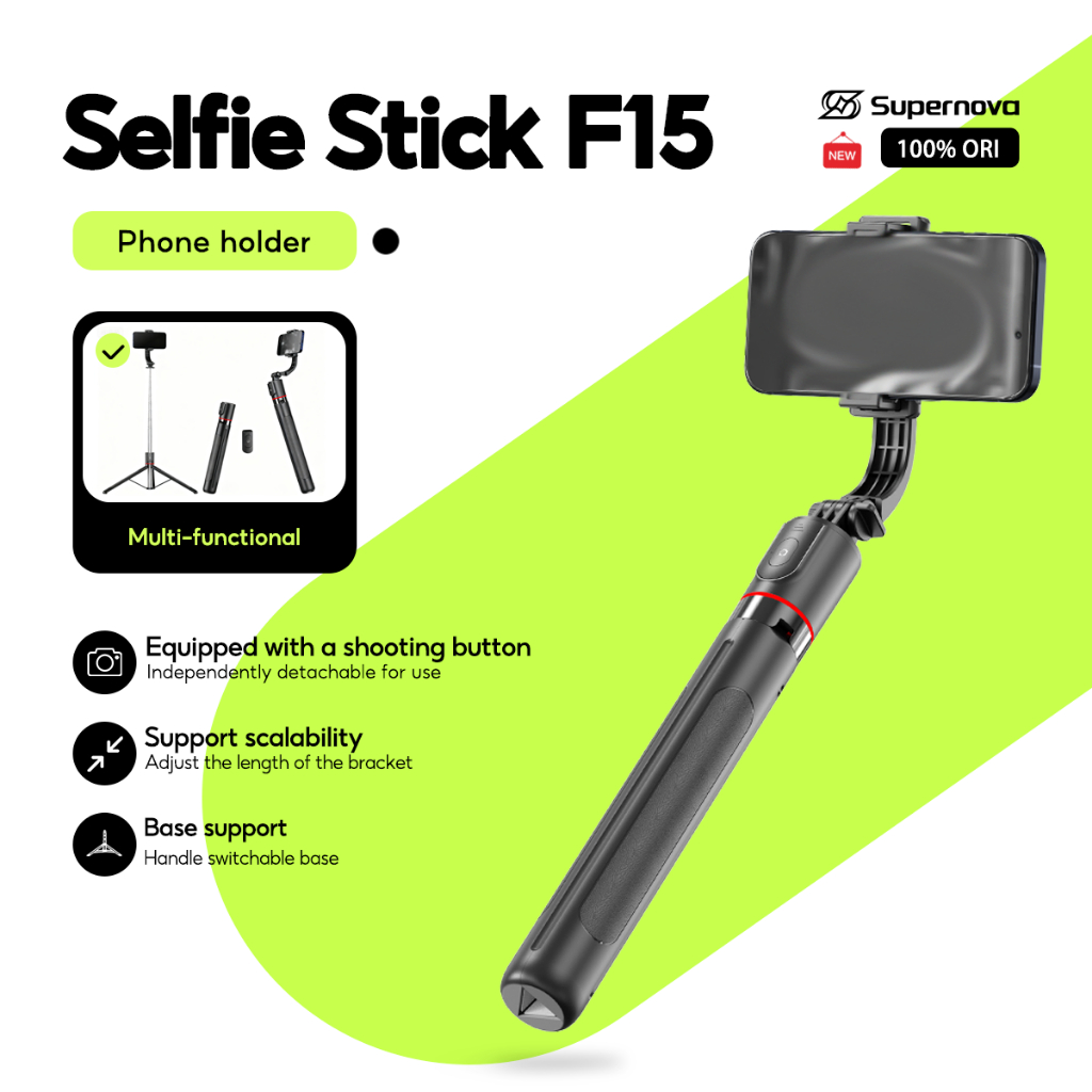 Supernova F15 Selfie Stick Tripod Có Thể Mở Rộng Cực Không Dây Giá Đỡ Điện Thoại Bluetooth Cho Điện Thoại Thông Minh Chụp Vlog Ghi Video