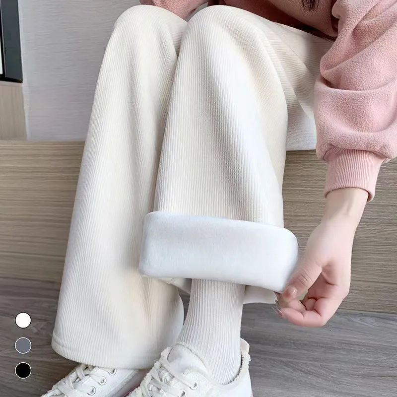 Quần thể thao lót nhung Quần giữ nhiệt quần ống đứng dệt kim cạp cao mẫu mới thu đông 2024 nữ