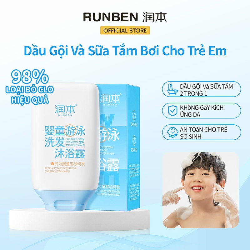 RUNBEN Cho Trẻ em 2 Trong 1  Dầu Gội Và Sữa Tắm Khử Clo Giúp Dưỡng ẩm Da Và Bảo Vệ Tóc 99ml
