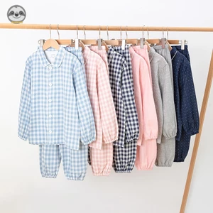 Phong cách Nhật Bản Muji Style / Quần áo dài miệng co giãn cho trẻ em / Bộ đồ ngủ bằng sợi đôi Cotton nguyên chất cho trẻ em / Quần áo ngồi thoải mái cho bé trai bé gái