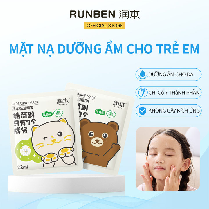 Mặt Nạ Dưỡng ẩm Và Cấp Nước RUNBEN Cho Trẻ Em Họa tiết động Vật dễ Thương, Dịu Nhẹ Và An Toàn