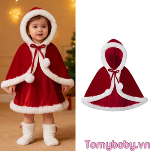 Áo Giáng Sinh Cho Bé Gái Nhung Cao Cấp Santa Áo Có Mũ Trùm Đầu Poncho Với Lông Viền Cho Các Sự Kiện Cosplay