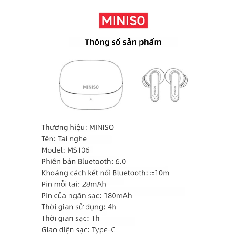 MINISO MS106 Tai nghe không dây phiên dịch Baseus AI Hỗ Trợ Bản Dịch 134 Ngôn Ngữ Giảm tiếng ồn Hi-Res Bluetooth 6.0 IPX5 Chống nước 50Hr Điều Khiển Cảm Ứng Thông Minh Chất Lượng Cuộc Gọi HD, Được Đánh Giá Chống Thấm Nước IPX5 | BigBuy360 - bigbuy360.vn