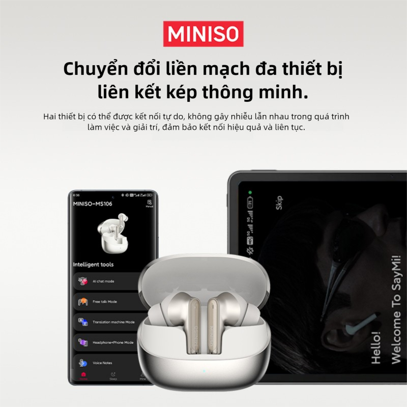 MINISO MS106 Tai nghe không dây phiên dịch Baseus AI Hỗ Trợ Bản Dịch 134 Ngôn Ngữ Giảm tiếng ồn Hi-Res Bluetooth 6.0 IPX5 Chống nước 50Hr Điều Khiển Cảm Ứng Thông Minh Chất Lượng Cuộc Gọi HD, Được Đánh Giá Chống Thấm Nước IPX5 | BigBuy360 - bigbuy360.vn