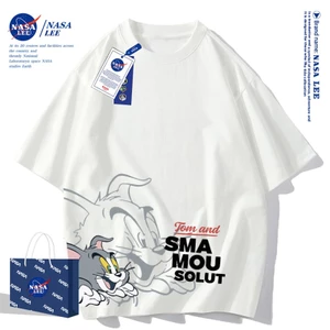 Áo thun ngắn tay cotton NASA, họa tiết mèo và chuột, mẫu bán chạy, unisex cho cả nam và nữ