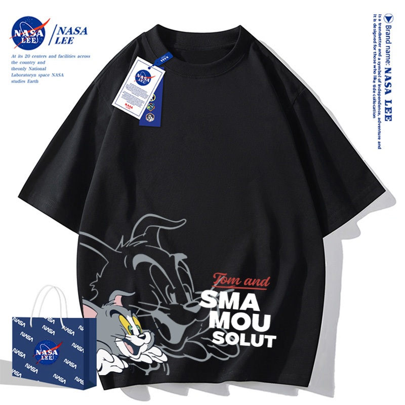 Áo thun ngắn tay cotton NASA, họa tiết mèo và chuột, mẫu bán chạy, unisex cho cả nam và nữ