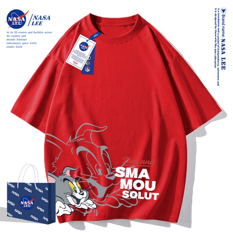 Áo thun ngắn tay cotton NASA, họa tiết mèo và chuột, mẫu bán chạy, unisex cho cả nam và nữ