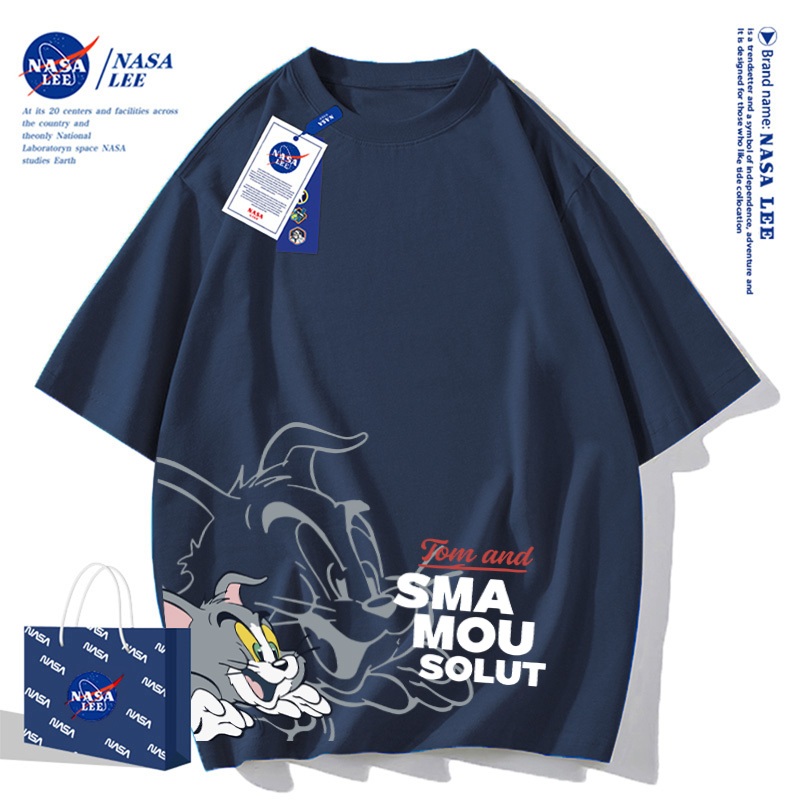 Áo thun ngắn tay cotton NASA, họa tiết mèo và chuột, mẫu bán chạy, unisex cho cả nam và nữ