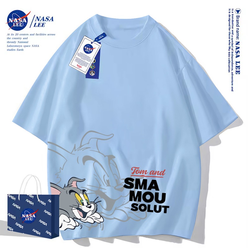 Áo thun ngắn tay cotton NASA, họa tiết mèo và chuột, mẫu bán chạy, unisex cho cả nam và nữ