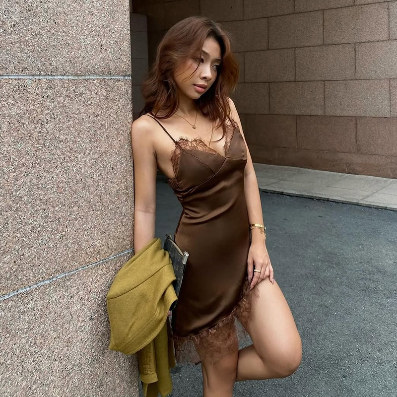 Cutenew Gợi Cảm Satin Đầm Nữ Lưới Chắp Vá Cổ Chữ V Co Giãn Lưng Clubwear Skinny Sinh Nhật Mini Bodycon