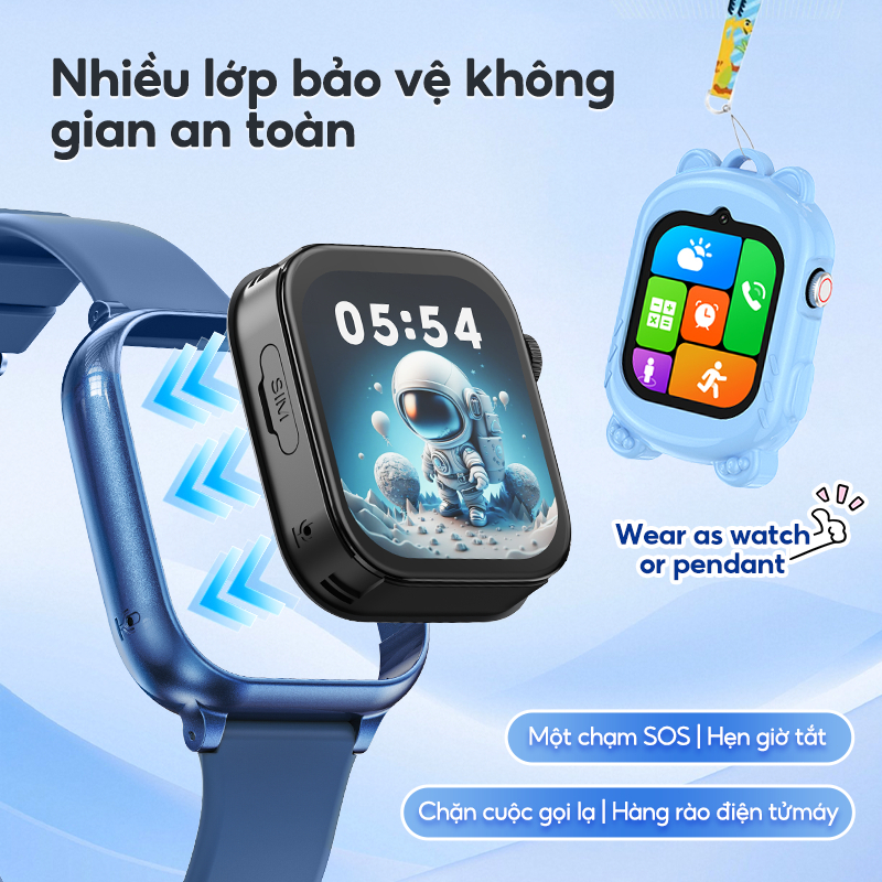 Kiumo【2 Dây Đeo Đồng Hồ + Vỏ Silicon】 Đồng Hồ Thông Minh Trẻ Em 4G Kiumo - Định Vị GPS Chính Xác, Gọi Video HD, Chống Nước, Màn Hình Cảm Ứng IPS HD, Pin 750mAh, Tặng Dây Đeo Nhiều Màu Sắc