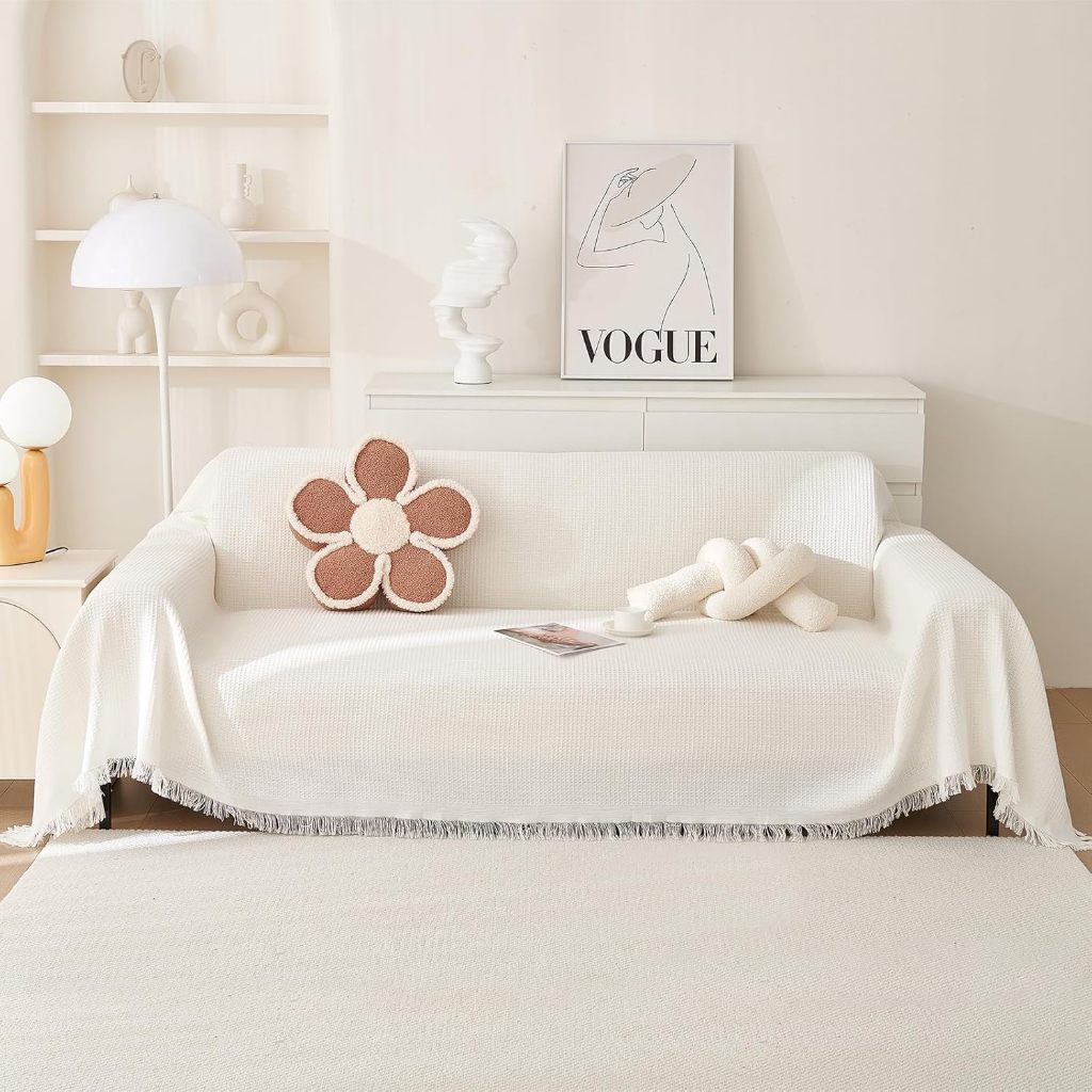 Chăn sofa dệt bằng vải Polyester-cotton mới, Vỏ bọc ghế sofa tua rua bằng ren, chống trượt đa năng, bảo vệ nội thất cho thú cưng