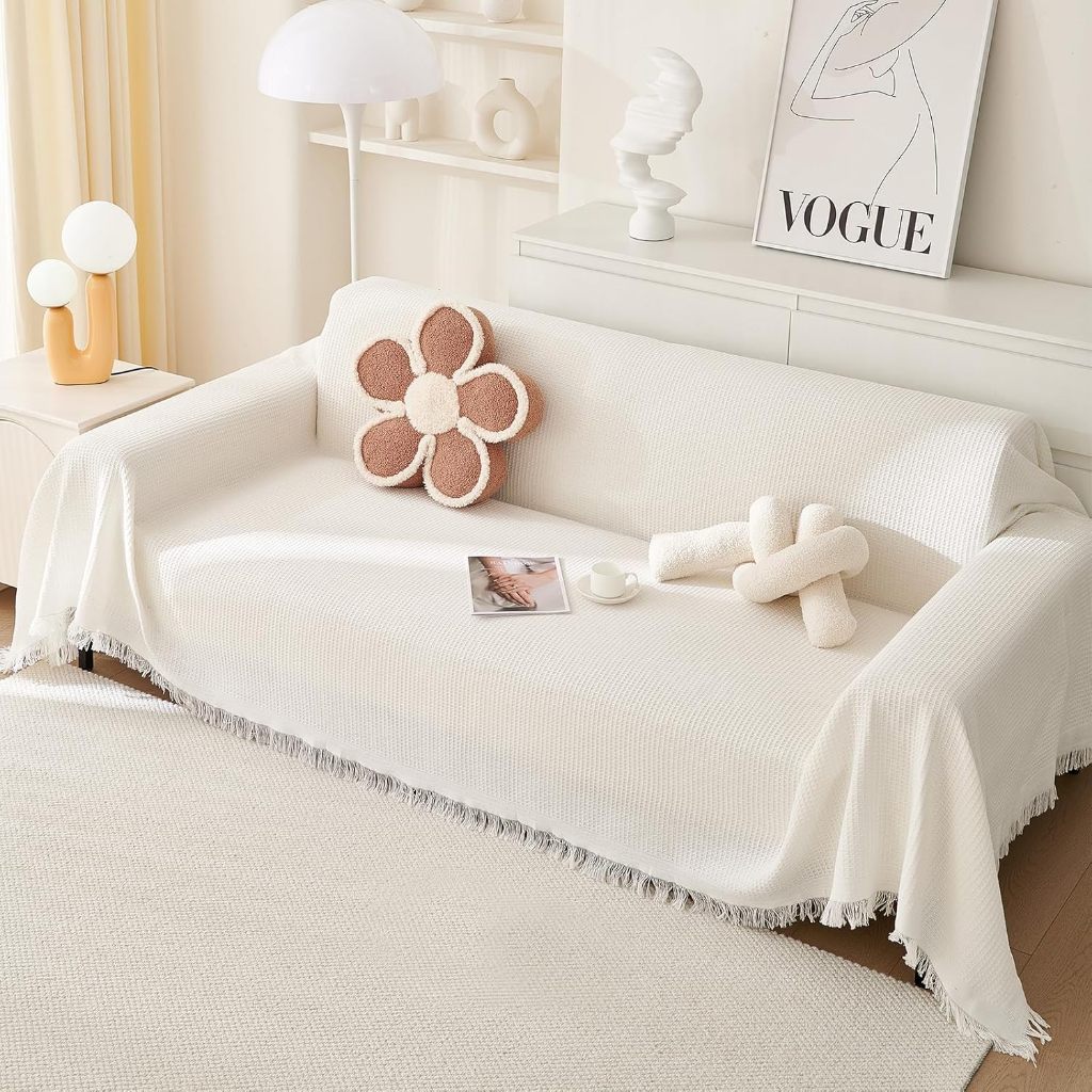 Chăn sofa dệt bằng vải Polyester-cotton mới, Vỏ bọc ghế sofa tua rua bằng ren, chống trượt đa năng, bảo vệ nội thất cho thú cưng