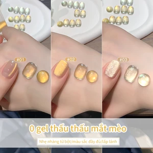 Golden 0 Trong Suốt Mắt Mèo Sơn Móng Tay Trắng Hoa Nước Vàng Hạt Thủy Tinh Mắt Mèo Làm Móng Tay