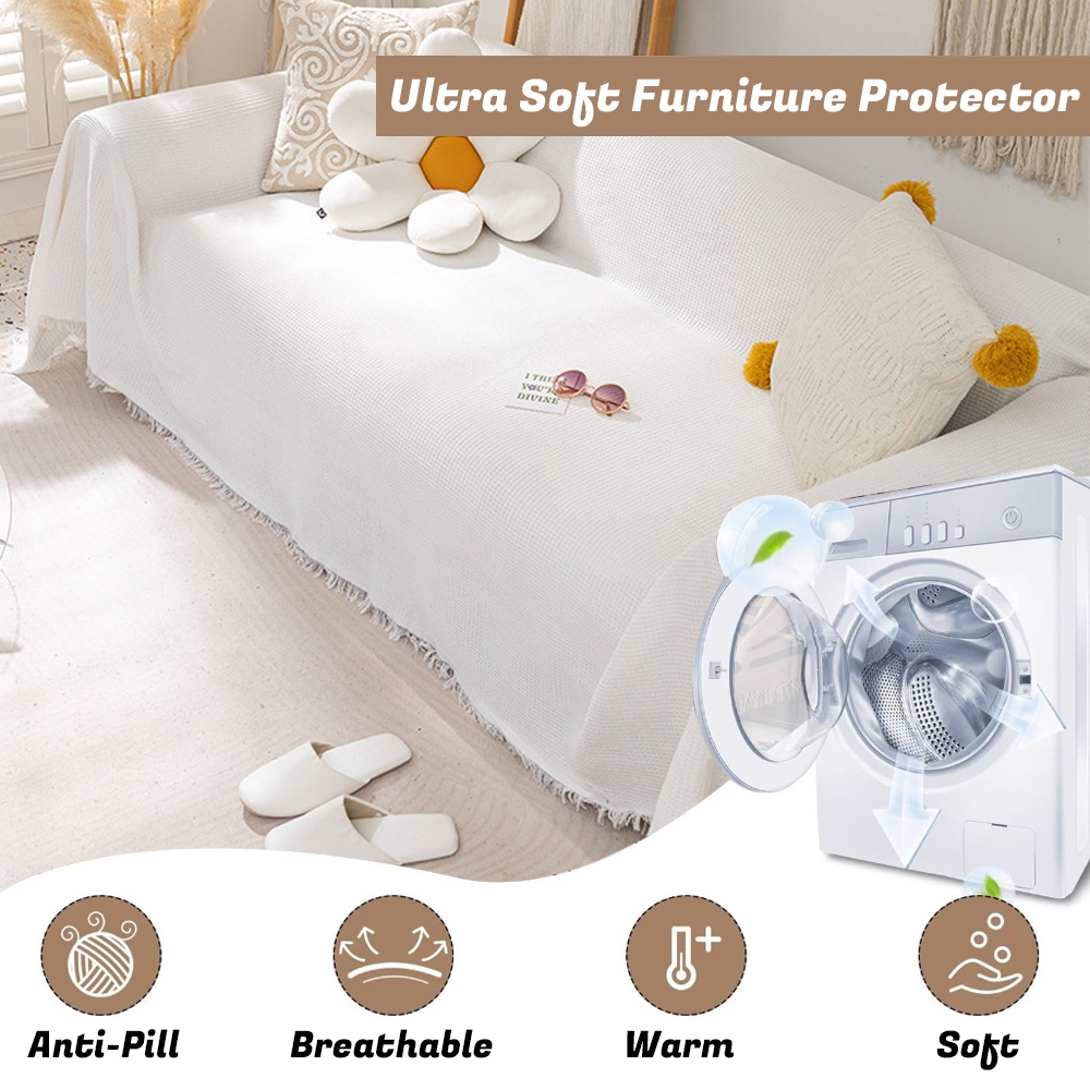 Chăn sofa dệt bằng vải Polyester-cotton mới, Vỏ bọc ghế sofa tua rua bằng ren, chống trượt đa năng, bảo vệ nội thất cho thú cưng