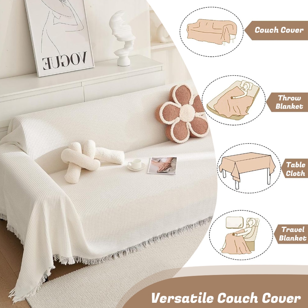 Chăn sofa dệt bằng vải Polyester-cotton mới, Vỏ bọc ghế sofa tua rua bằng ren, chống trượt đa năng, bảo vệ nội thất cho thú cưng