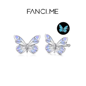 FanciMe Bông tai bướm tím phát sáng bạc Quà tặng độc đáo
