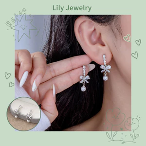 Bông tai ngọc trai nơ thời trang Bông tai nữ Zircon đa năng thanh lịch