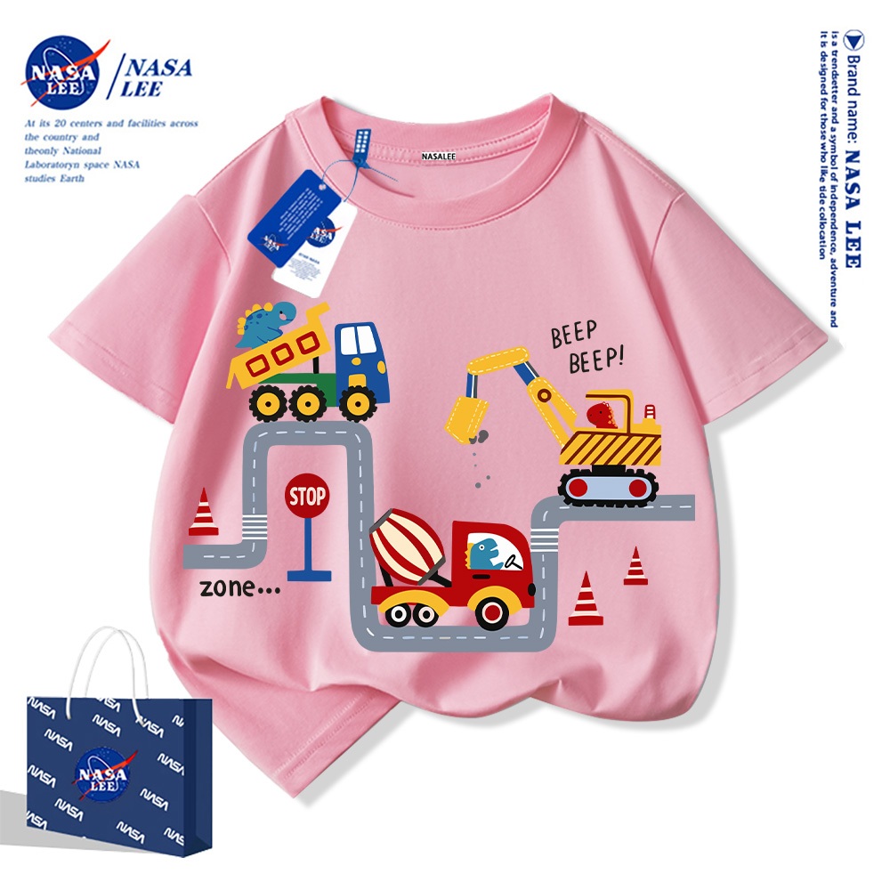 Áo thun trẻ em NASA họa tiết xe xúc (máy đào) — cotton — Unisex — Giao hàng ngay