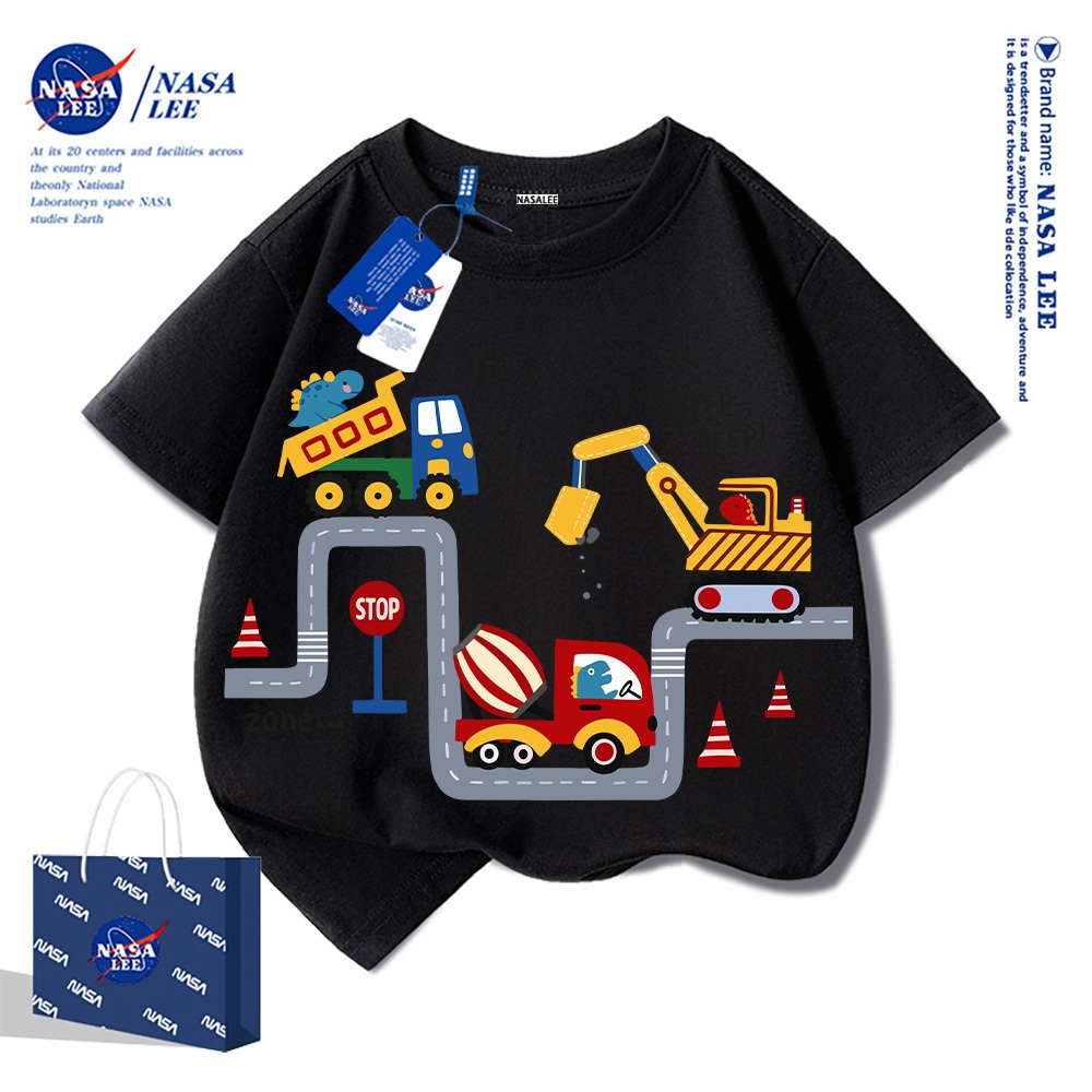 Áo thun trẻ em NASA họa tiết xe xúc (máy đào) — cotton — Unisex — Giao hàng ngay