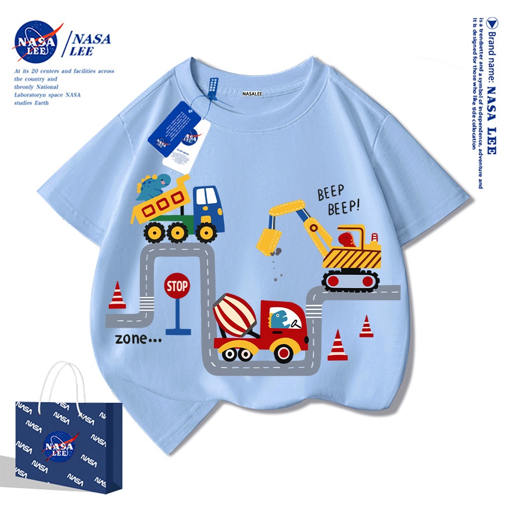 Áo thun trẻ em NASA họa tiết xe xúc (máy đào) — cotton — Unisex — Giao hàng ngay