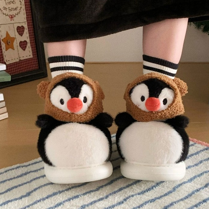 XIXITIAO Dép Cotton Chim Cánh Cụt Dễ Thương Nữ Mùa Đông Ấm Áp Thời Trang Phòng Ngủ Nhà