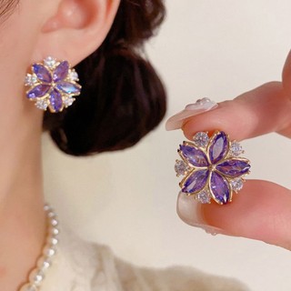 Bông tai hoa tím siêu nhấp nháy, thời trang và thanh lịch