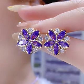 Bông tai hoa tím siêu nhấp nháy, thời trang và thanh lịch