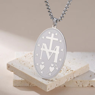 Mặt Dây Chuyền Thép Không Gỉ Hình Đức Trinh Nữ Maria Hai Mặt, Trang Sức Công Giáo