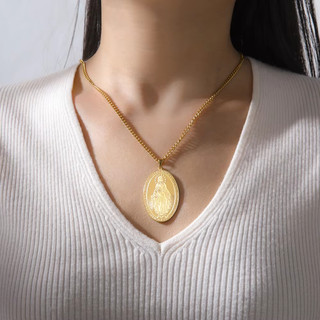 Mặt Dây Chuyền Thép Không Gỉ Hình Đức Trinh Nữ Maria Hai Mặt, Trang Sức Công Giáo